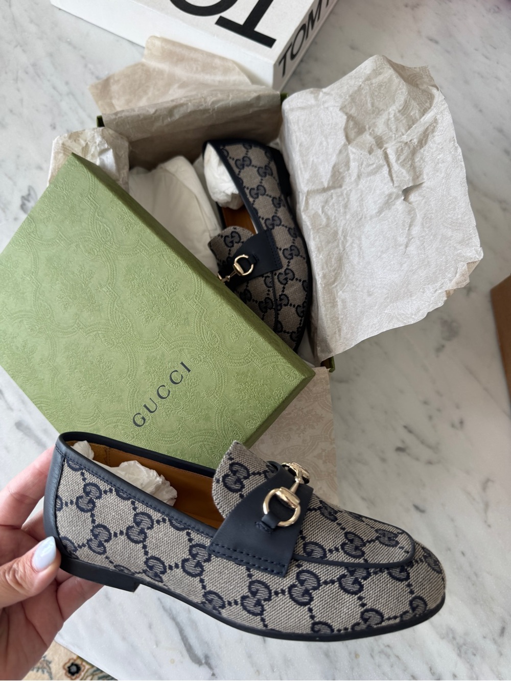 Gucci Boys Blue Signature GG Canvas Slip On Logo Loafer EU31